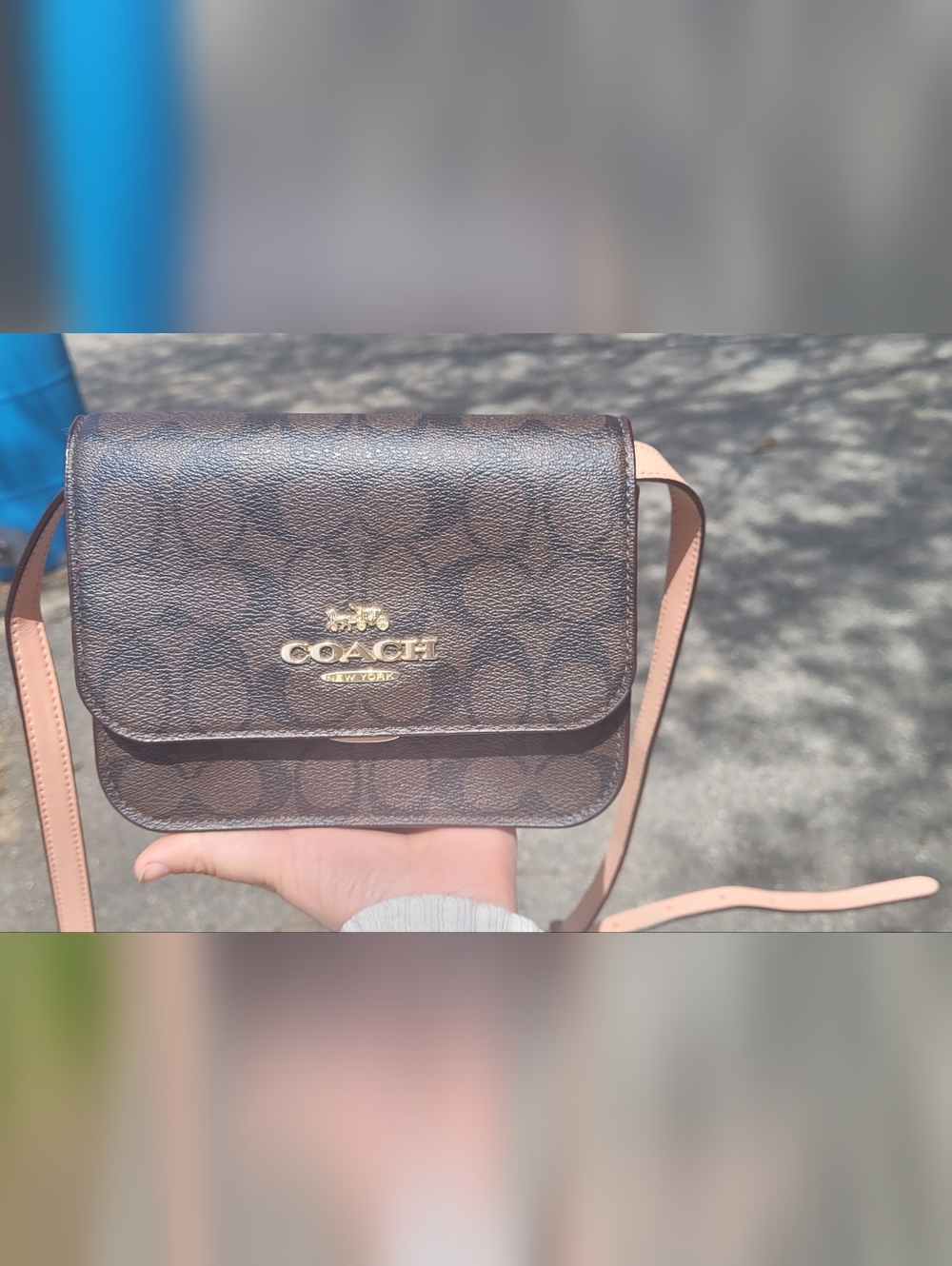Coach Brown Signature Crossbody with Pink Strap - Picture 2 of 10